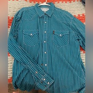 Cinch Men's Teal Polka Dot Button Down Shirt